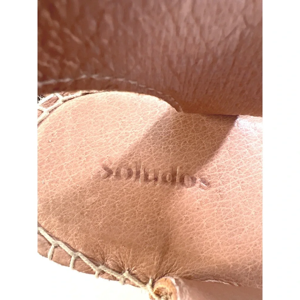 Soludos Womens Tan Pebbled Leather Ankle Strap Espadrille Sandals Size 7.5 Flat